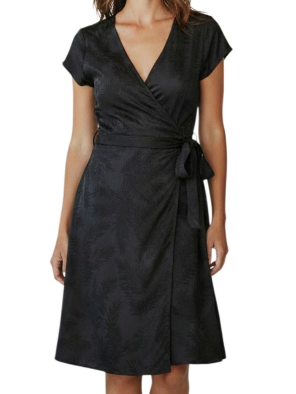 Tommy Bahama Black Silk Wrap Dress Size 4 Tropical Palm Print Coastal Resortwear
